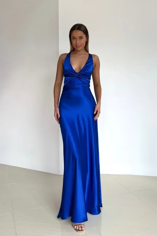 Royal Blue V-Neck Sheath Bow Prom Dress ZT0693