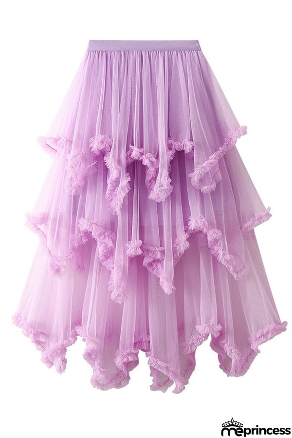 Cake skirt mid-length high waist big swing fluffy fairy gauze dress long skirt