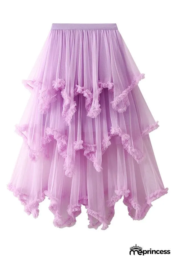 Cake skirt mid-length high waist big swing fluffy fairy gauze dress long skirt
