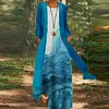 Women's Elegant Round Neck Two Piece Long Sleeve Floral Print Maxi Dress