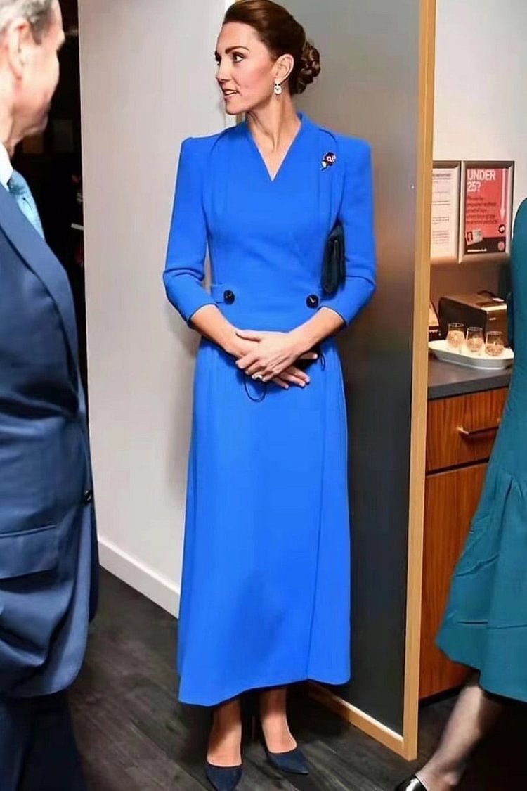 Kate Middleton Royal Blue V-Neck Formal Dress - Shop Trendy Women's Clothing | LoverChic