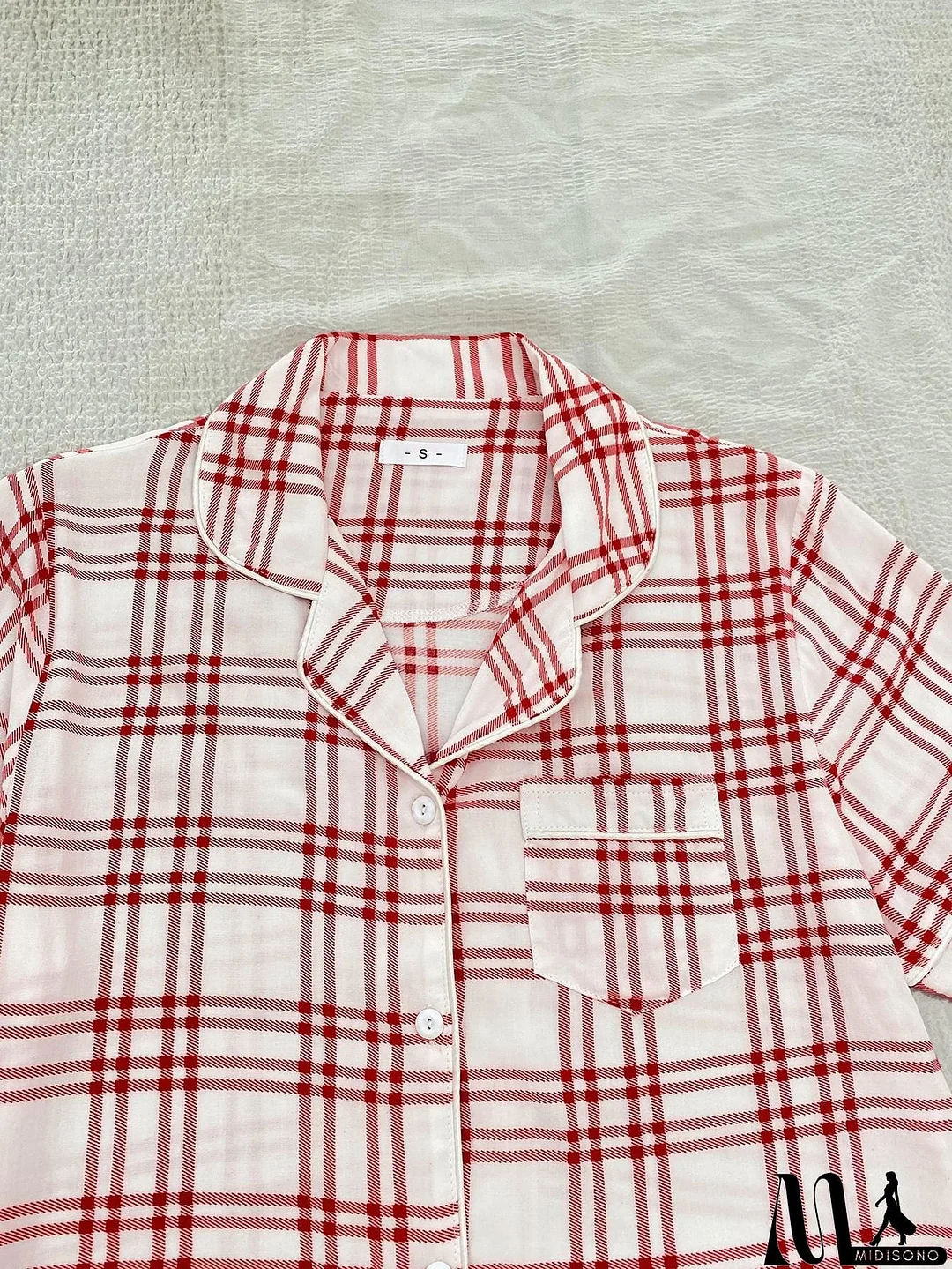 MidiSono - Plaid Lapel Collar Shirt and Shorts Lounge Set