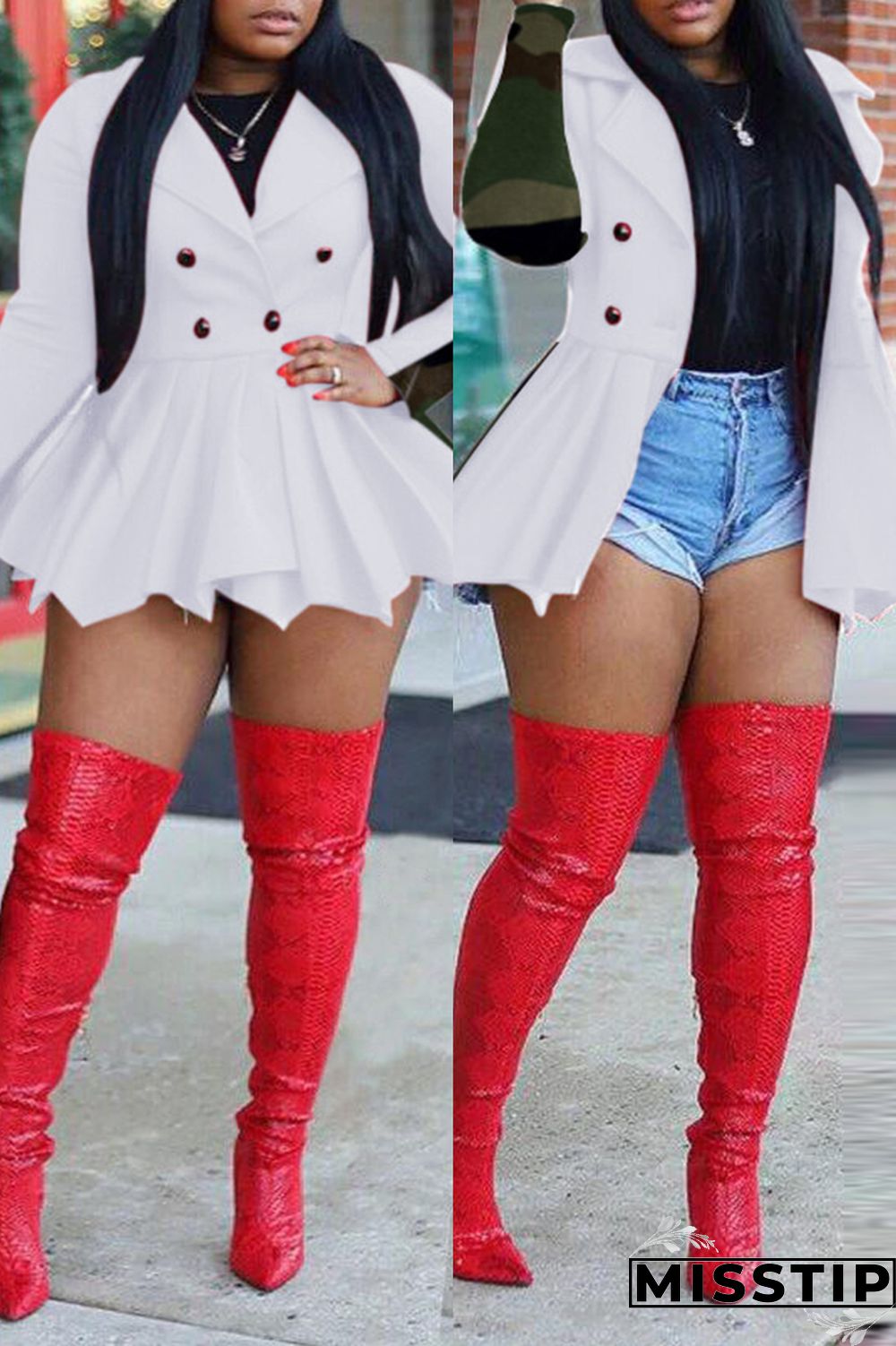 White Fashion Casual Print Patchwork Turndown Collar Long Sleeve Dresses