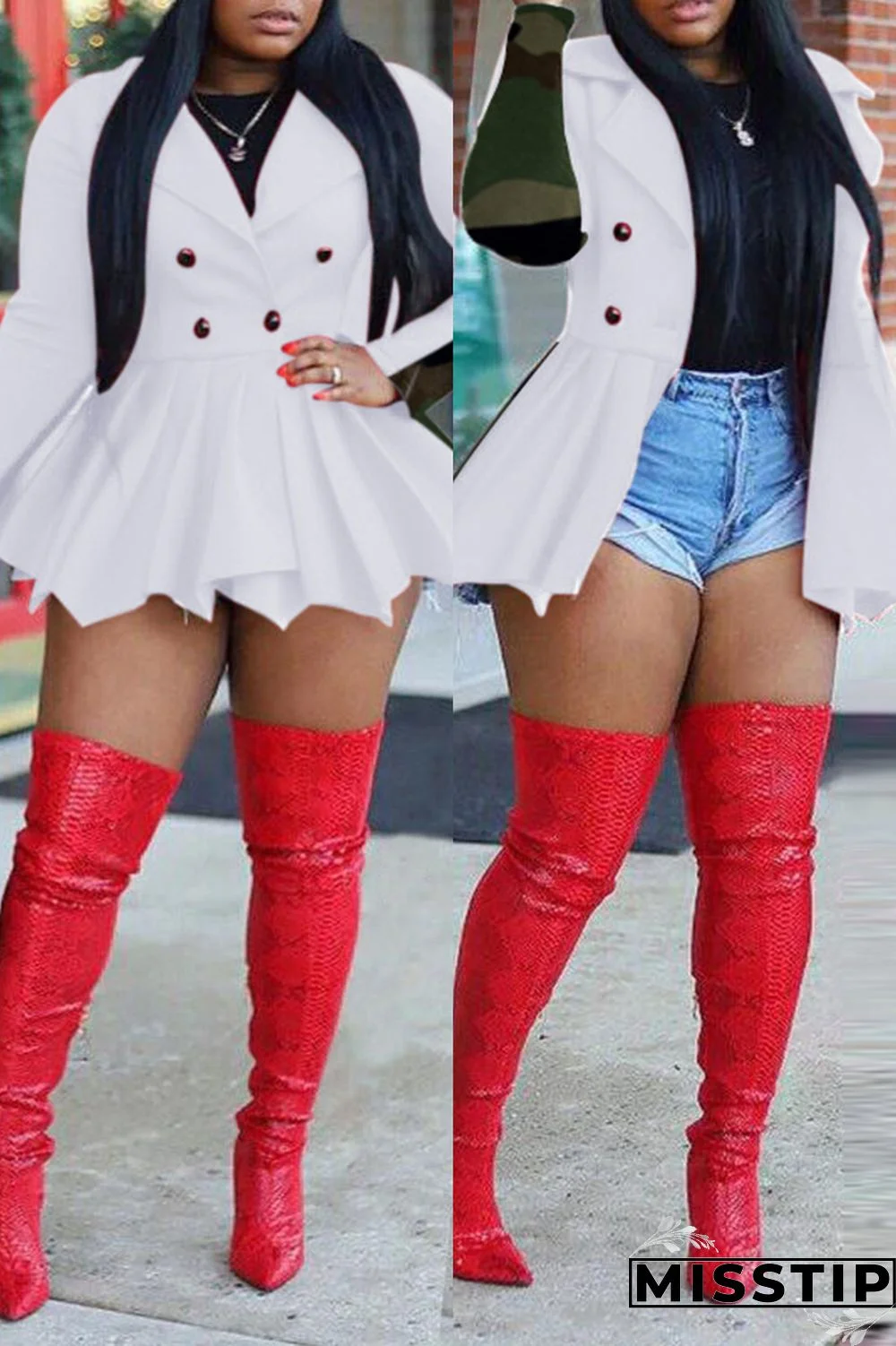 White Fashion Casual Print Patchwork Turndown Collar Long Sleeve Dresses