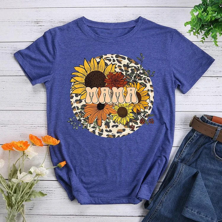 Mama  Sunflower Round Neck T-shirt