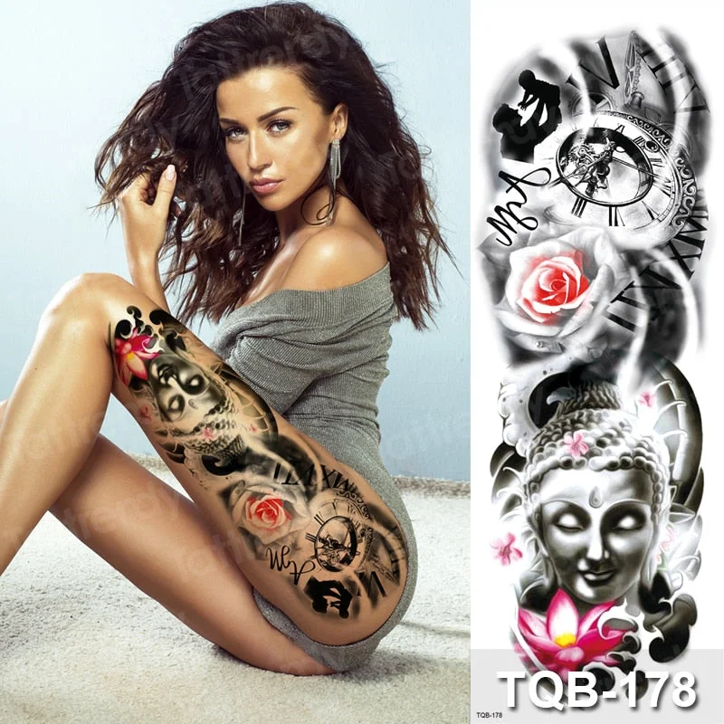 sexy temporary tattoo large body art thigh leg arm sleeve tattoo sticker fish dragon totem lotus peony flower tatoo fake water