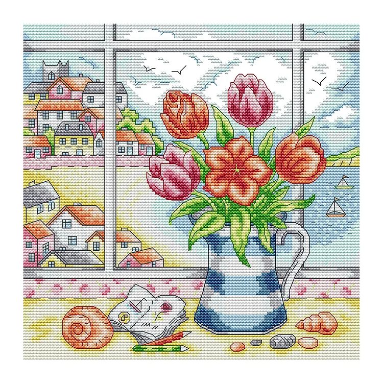Joy Sunday Seasons Vase On Windowsill 14CT Stamped Cross Stitch 29*29CM