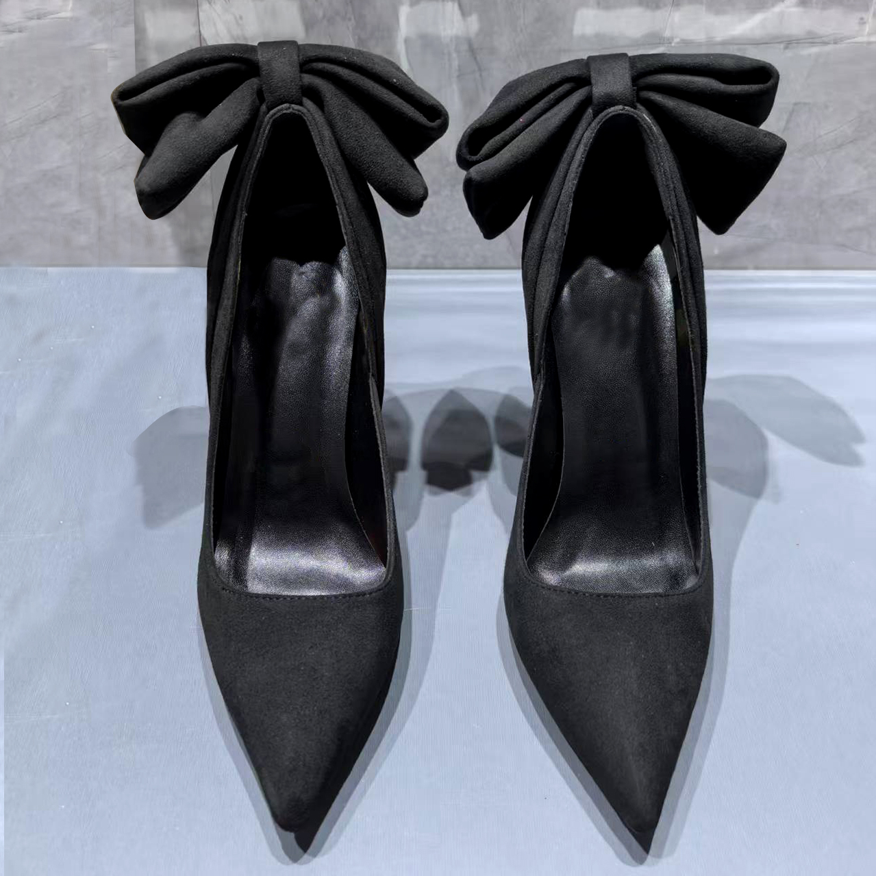 80mm/100mm/120mm Women's Elegant Suede Bowknot Pumps Red Bottom Party Shoes-MERUMOTE