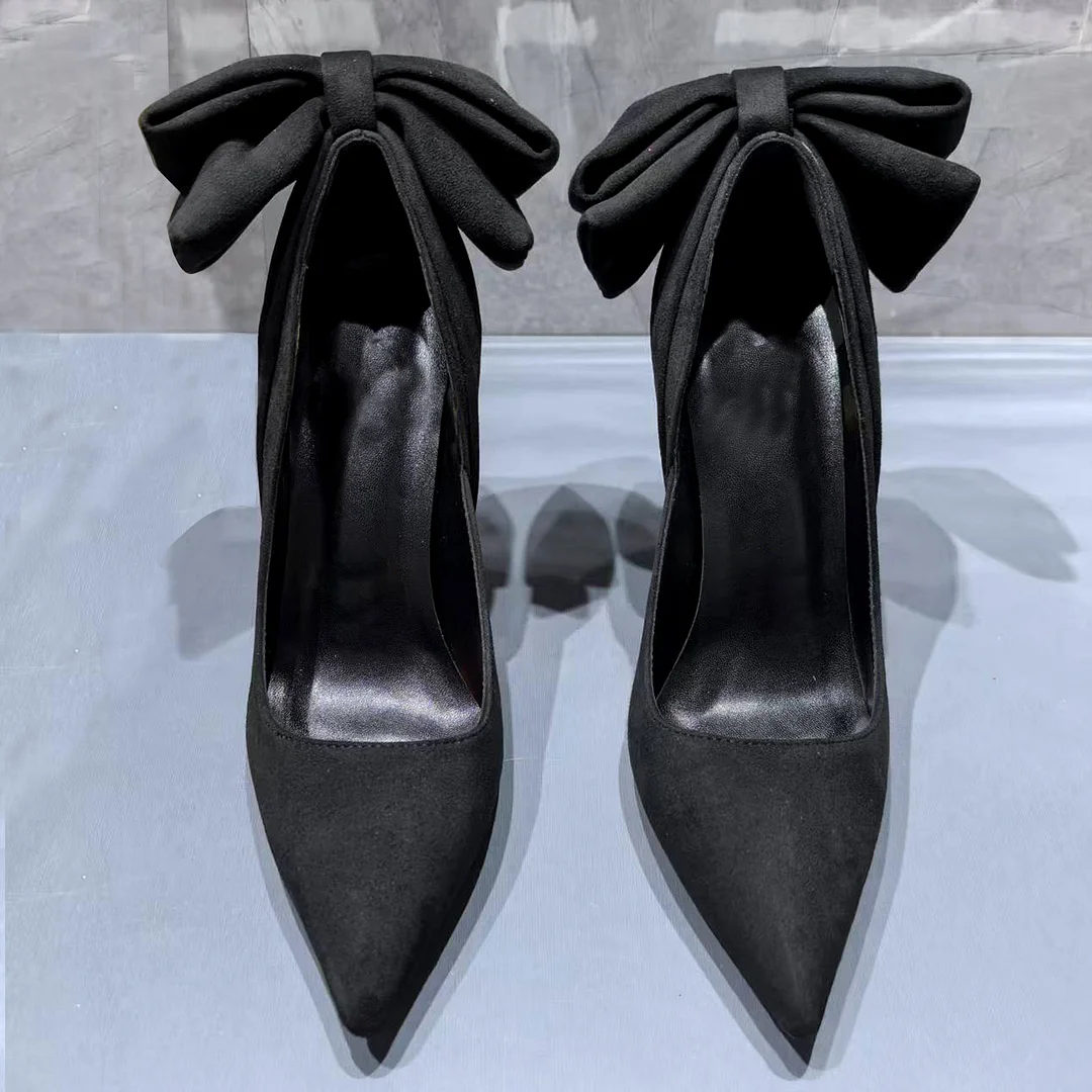80mm/100mm/120mm Women's Elegant Suede Bowknot Pumps Red Bottom Party Shoes-MERUMOTE