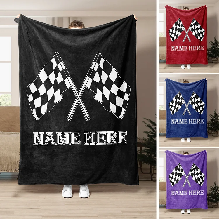 Personalized Racing Blanket, Checkered Flag Soft Cozy Blankets | BKKid348
