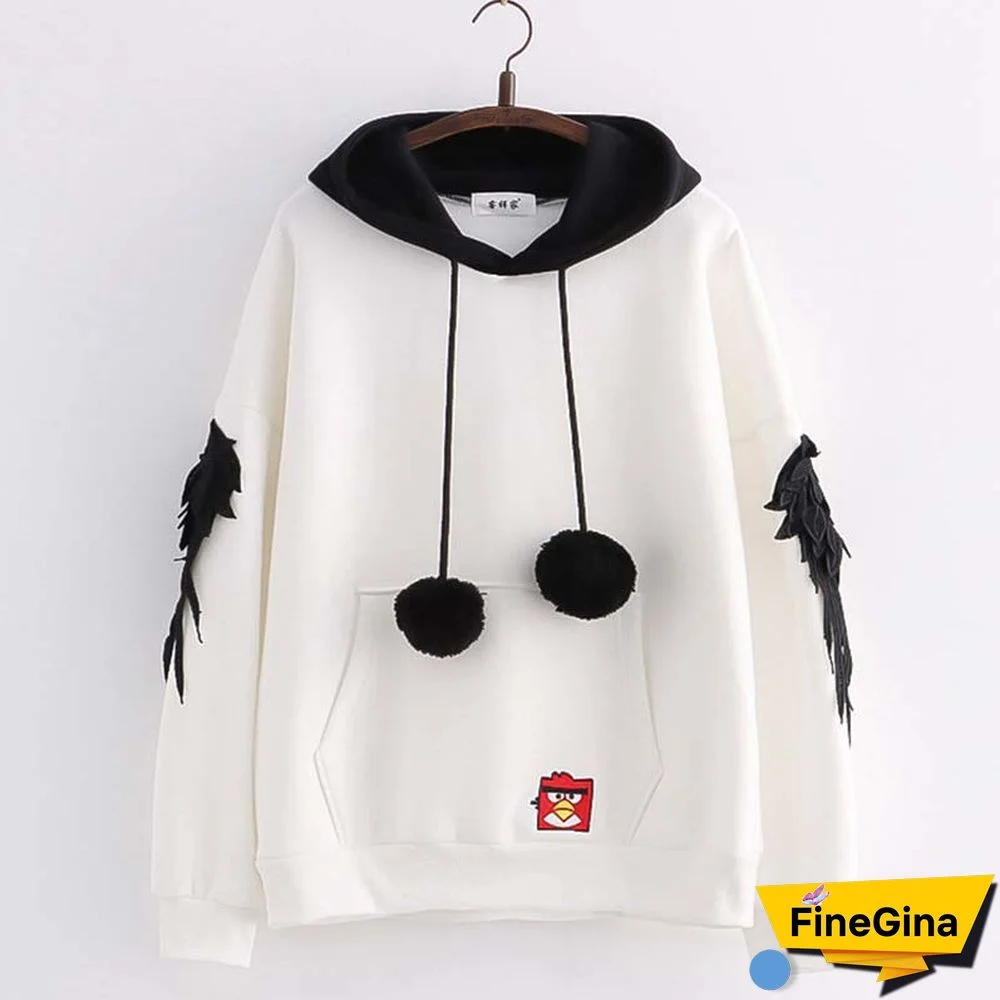 Cartoon Bird Wing Embroidery Hoodie