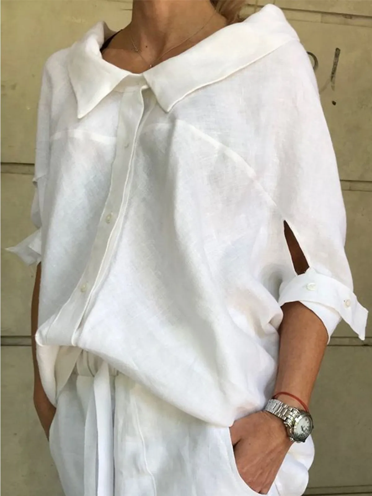 Crew Neck Casual Plain Tops