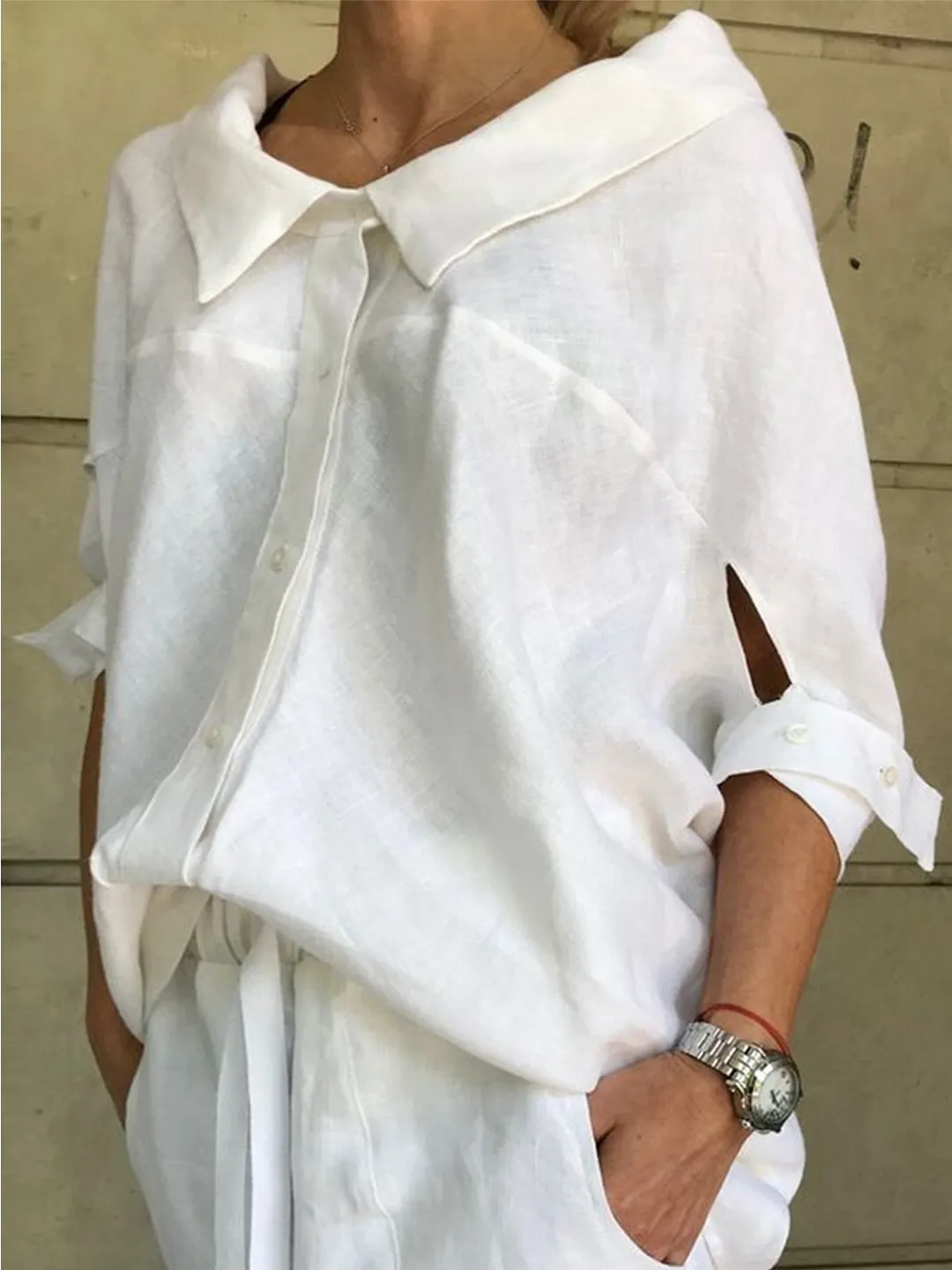 Crew Neck Casual Plain Tops