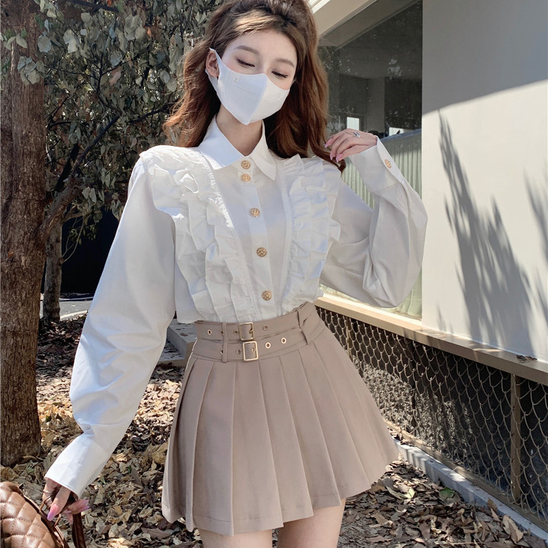 Parigaminghub Korean Style Long Sleeve White Shirt for Women Clothing Autumn New French Gentle Ruffle Commuting Slimming Blouses Women Top