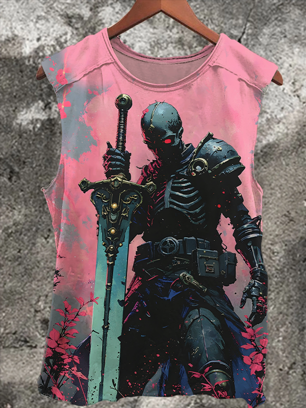 Men's Skeleton Warrior Dark Art Print Tank Top