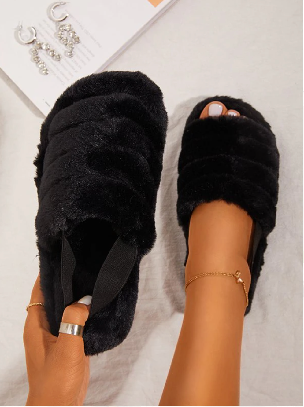 Letclo™ Faux Furry Sling-back Indoor Slippers letclo Letclo