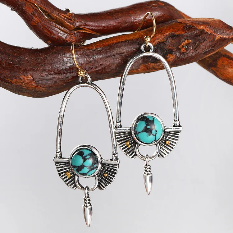 Vintage Earrings Boho Turquoise Ethnic Jewelry Western Cowgirl Engraving Creative Earring