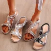 Women's Elegant Rhinestone Flat Sandals Shoes 