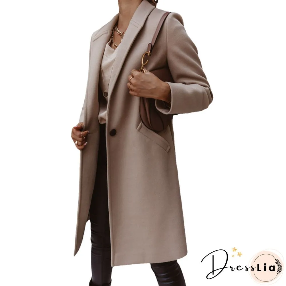 New Autumn And Winter Solid Color Lapel Mid-length Button Woolen Coat Women's Coat Winter Jacket Women