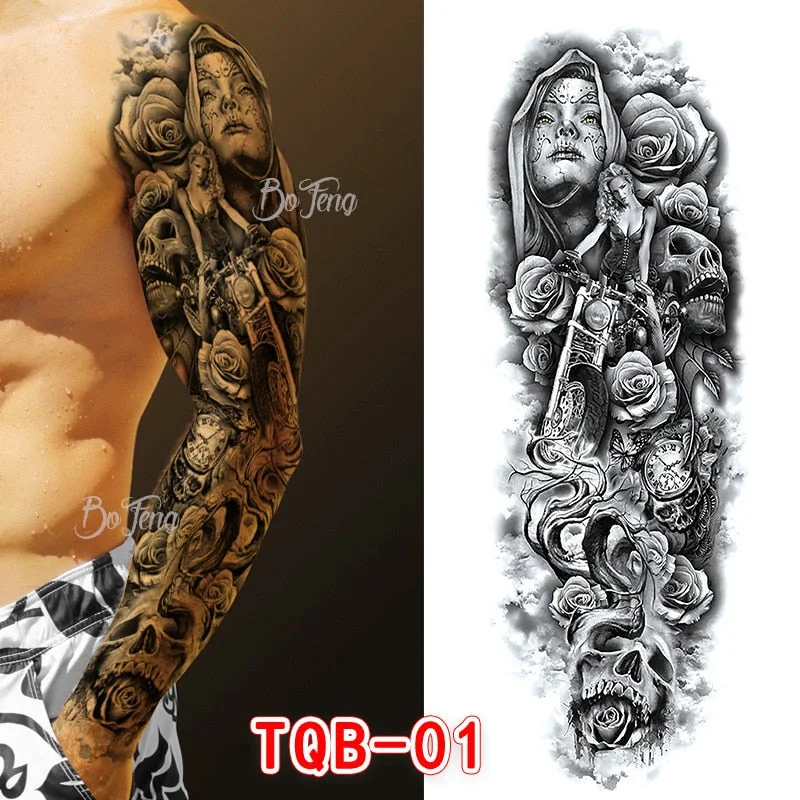 Tattoo Sleeves for Men Women Waterproof Flower Arm Tattoo Stickers Cool Full Arm Scary Fake Temporary Tattoos Big Picture Art