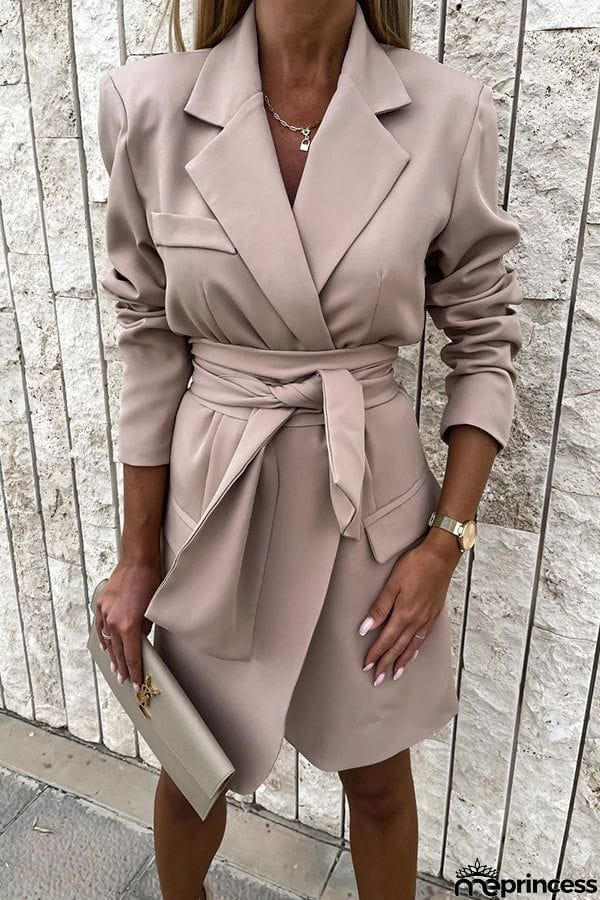 Loose Multicolor Suit Collar Dress