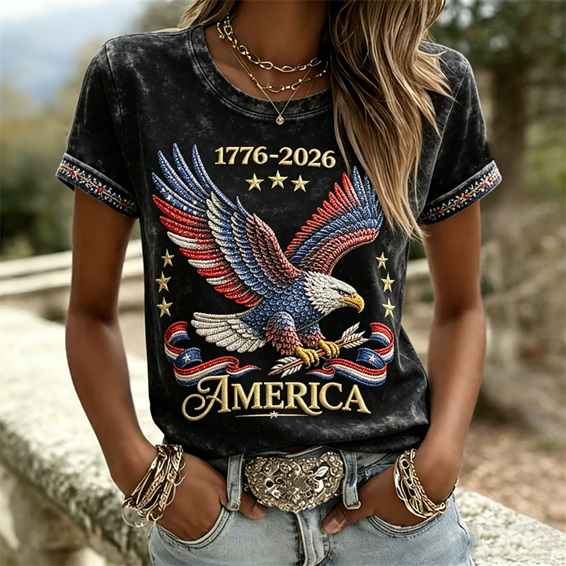  American 1776-2026 Eagle Washed T Shirt Westsshops