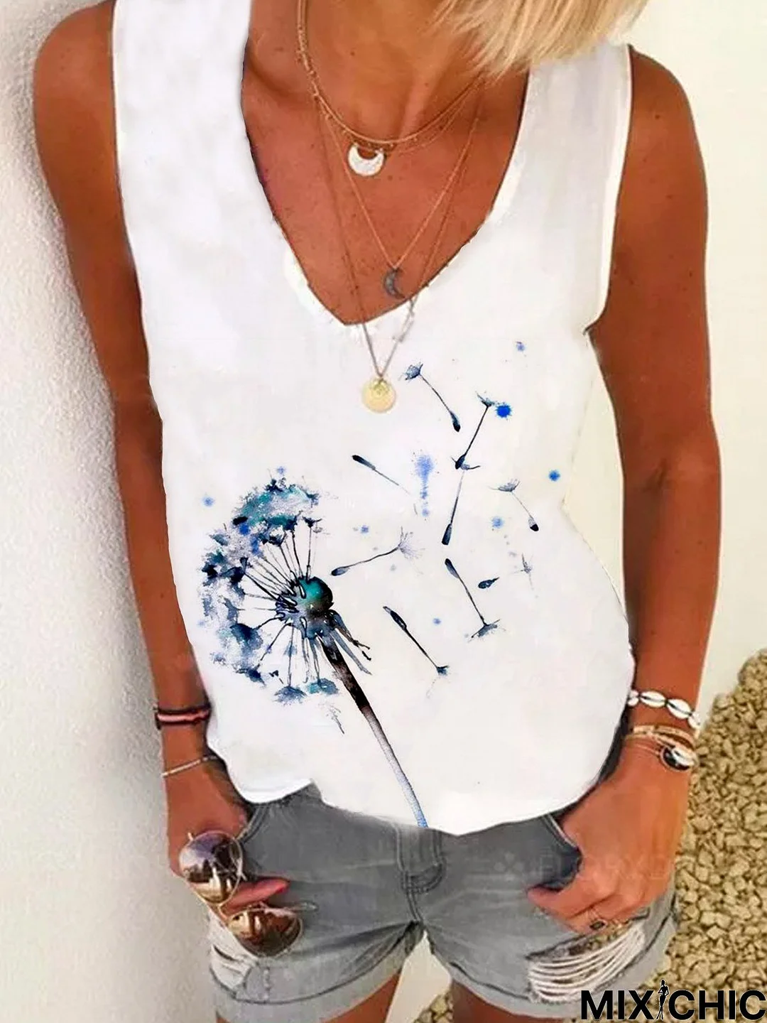 V Neck Sleeveless T-shirt