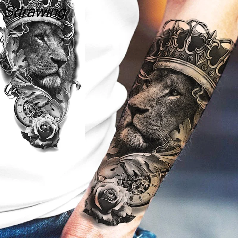 Sdrawing Crown Cross Temporary Tattoos For Men Women Realistic Scary Tiger Forest Vampire Fake Tattoo Sticker Forearm Body Tatoos 3D