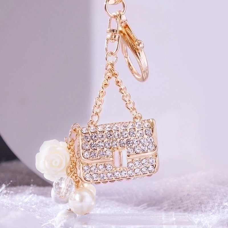 Elegant Korean Style Bag Metal Inlay Rhinestones Women’s Bag Pendant Keychain