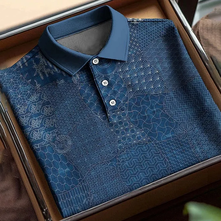 Men's Vintage Traditional Japanese Sashiko Art Polo Shirt