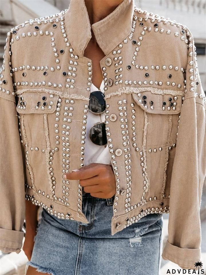 Super Cool Rivets Denim Biker Jacket