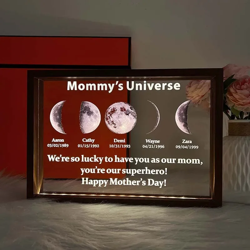 🌔Led light frame with text and date - mom's universe