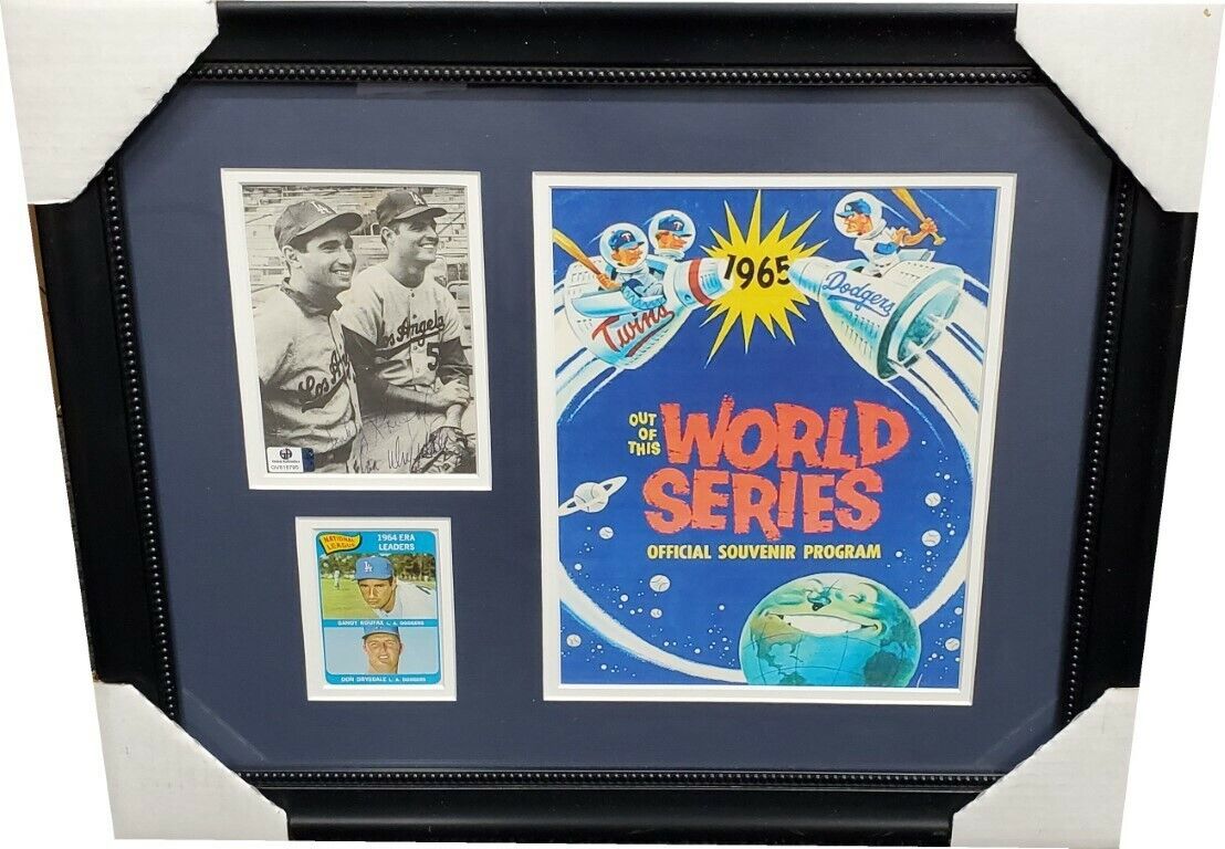 Sandy Koufax Don Drysdale Dual Signed 4x6 Photo Poster painting Framed with Replica 1963 Program