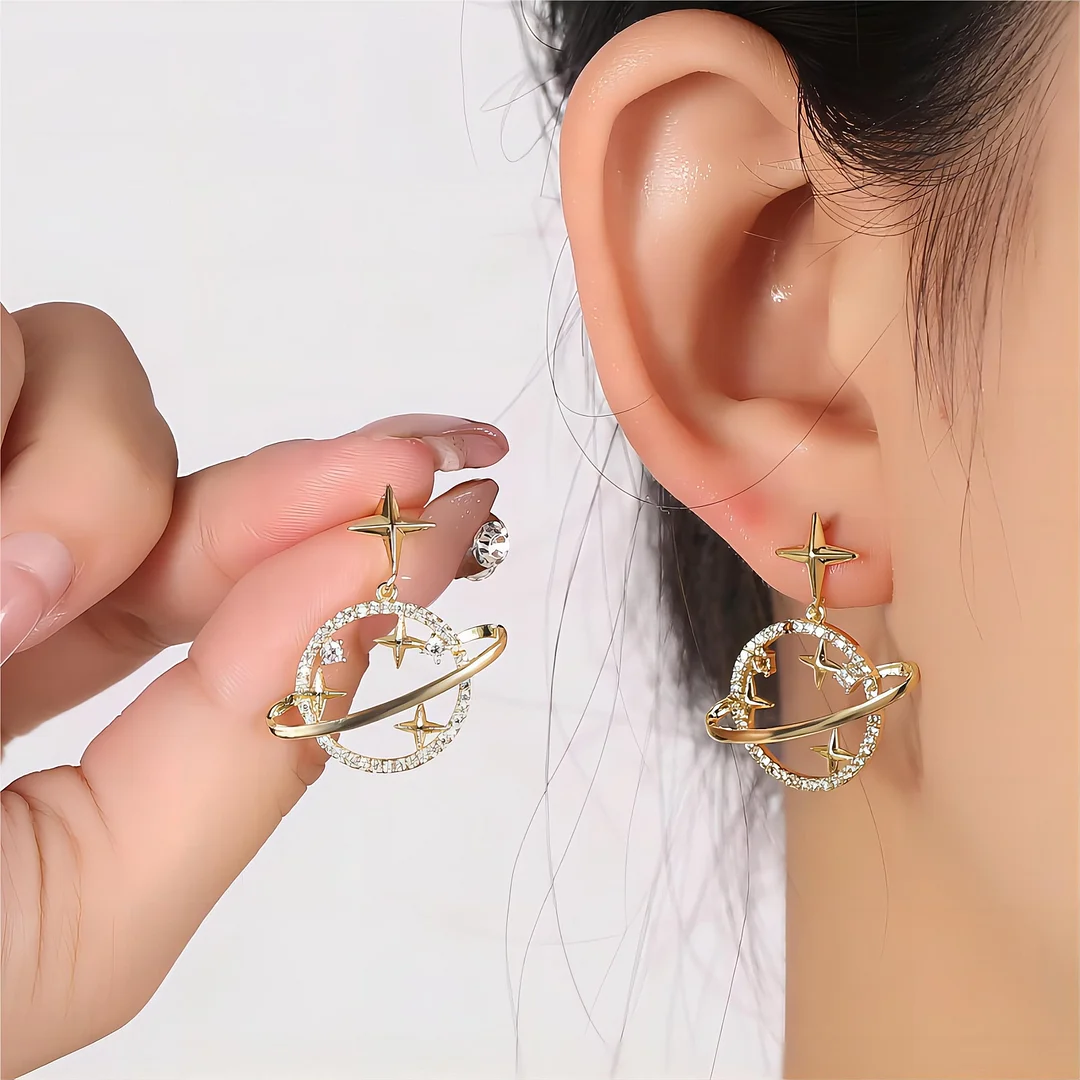Crystal Saturn Gold Earrings