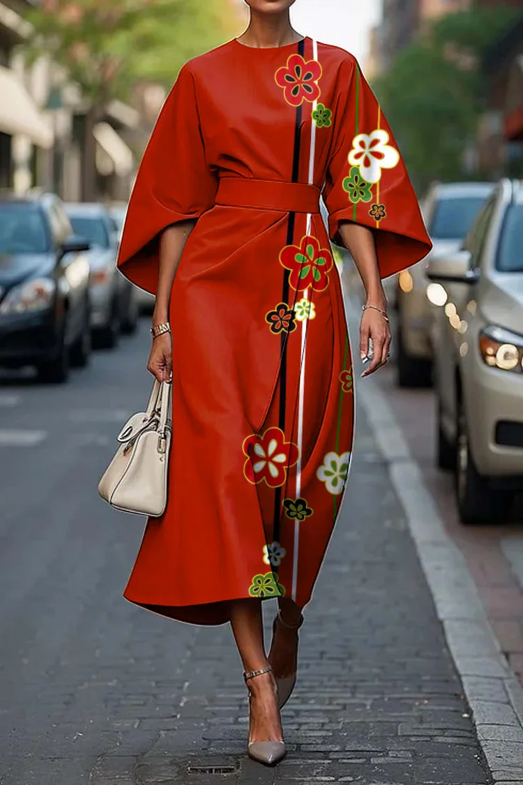 Women's Japanese Plum Blossom Art Print Midi Dress