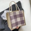 Classic Plaid Linen Daily Lunch Shopping Gift Bag