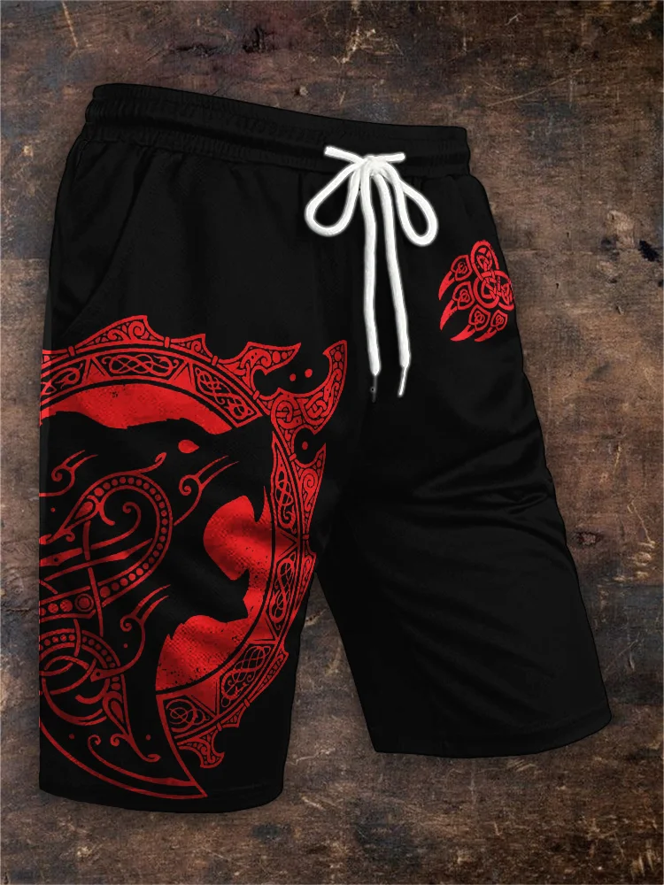 Broswear Men's Berserker Celtic Bear & Paw Graphic Drawstring Shorts