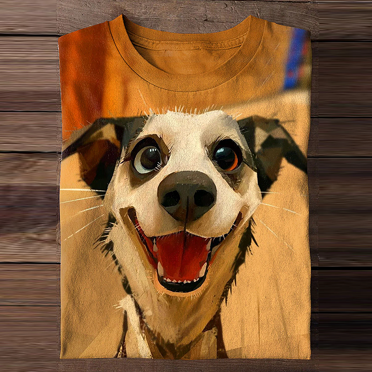 Comstylish Cute Dog Print Round Neck Long Sleeve T-Shirt