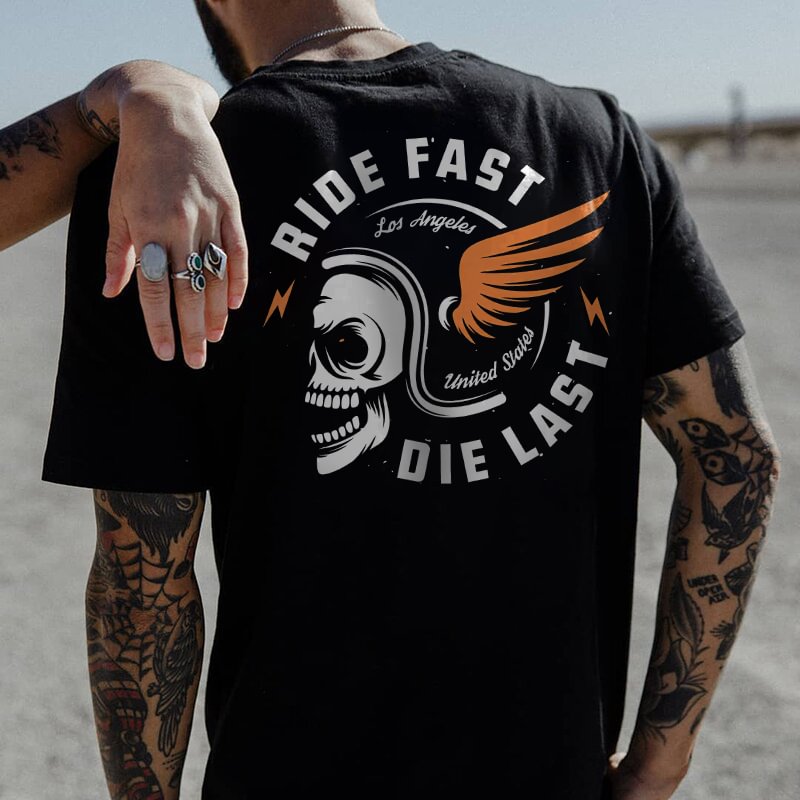 UPRANDY Ride fast die last skull t-shirt designer -  UPRANDY