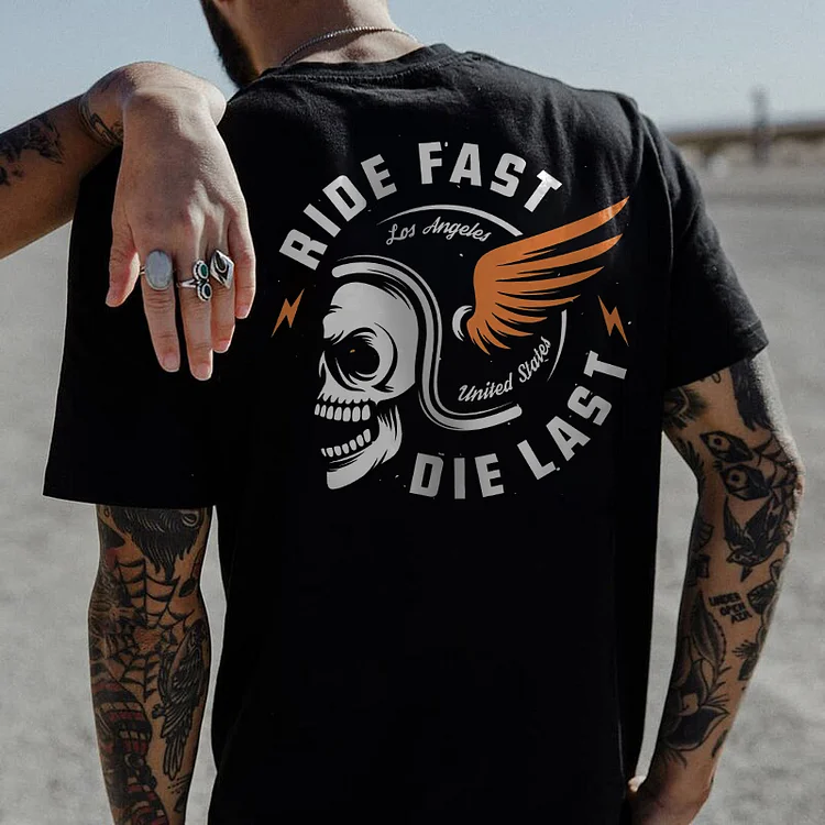 Ride Fast Die Last Helmet Skull T-shirt 