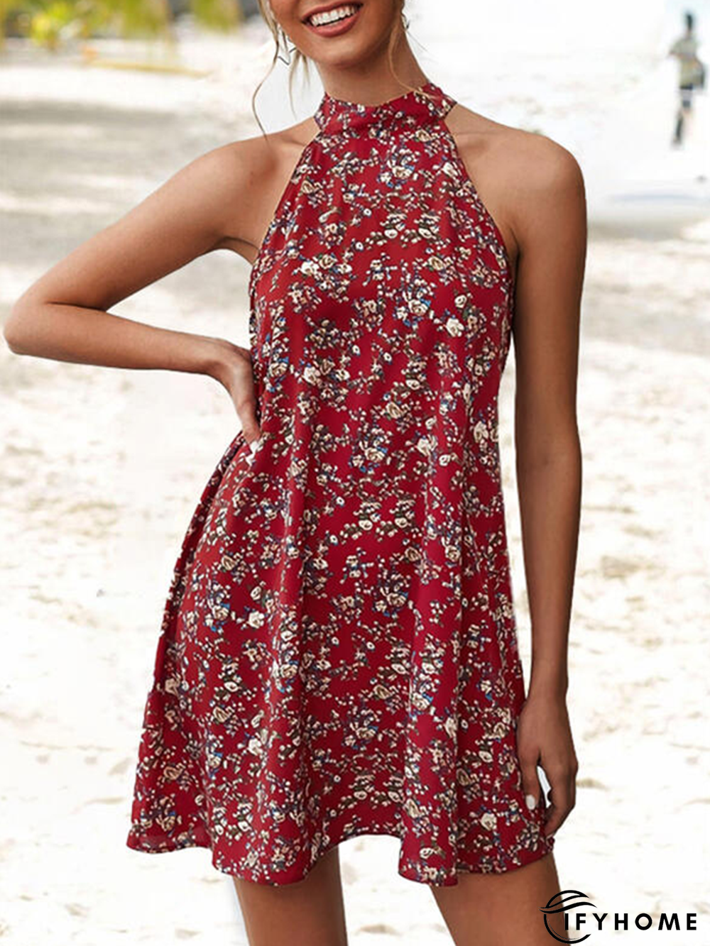 Floral-Print Cotton-Blend Sleeveless Casual Weaving Dress | IFYHOME