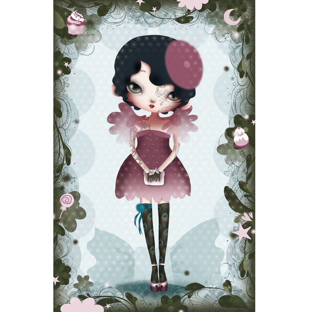 

30*40CM - Round Drill Diamond Painting - Short Hair Girl, 501 Original