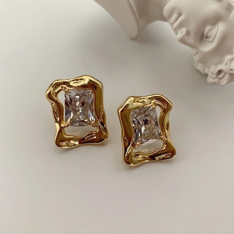 1 Pair Retro Geometric Plating Inlay Brass Zircon Gold Plated Ear Studs