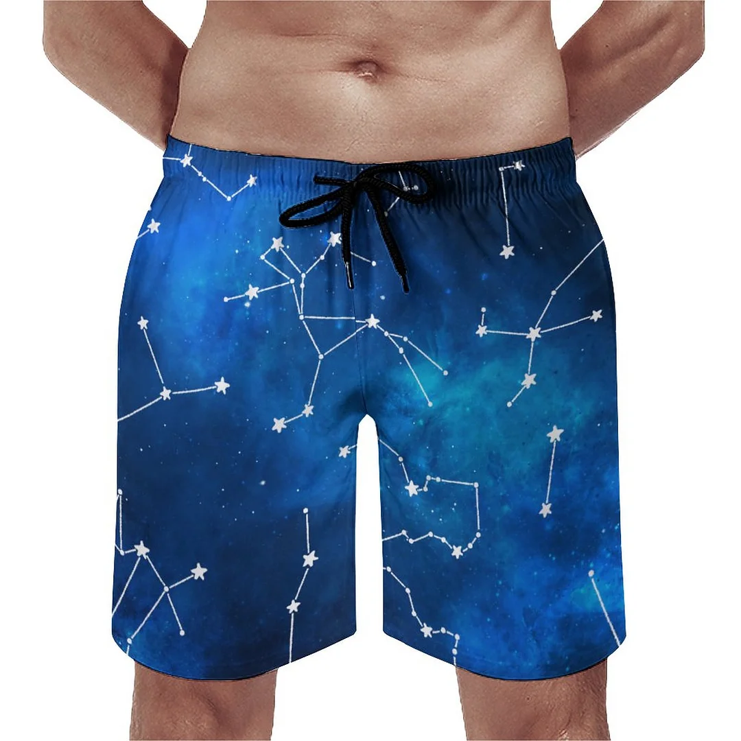 Astronomy Constellation Sky Map Men's Swim Trunks Summer Board Shorts Quick Dry Beach Short with Pockets