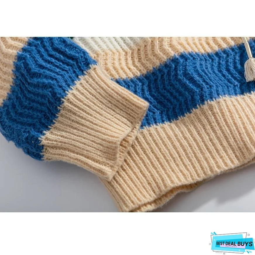 Detachable Drawing Striped Sweater