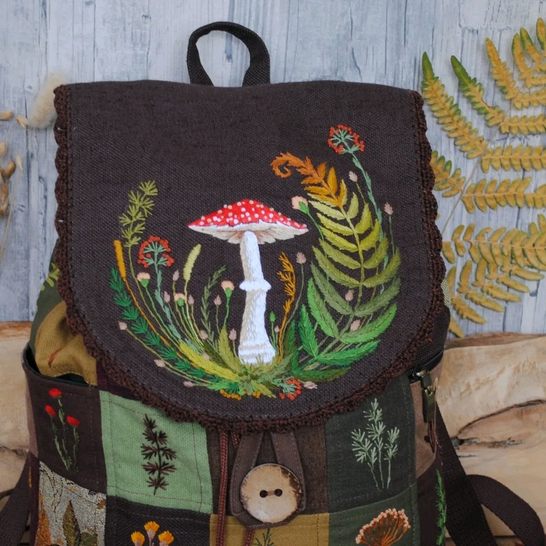 Embroidery Linen Backpack "Amanita"