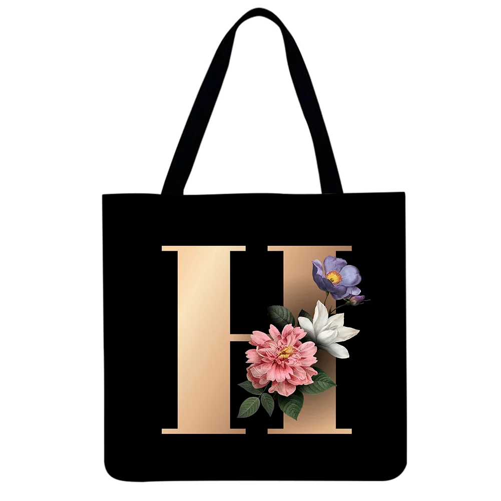 Linen Tote Bag-Alphabet flowers
