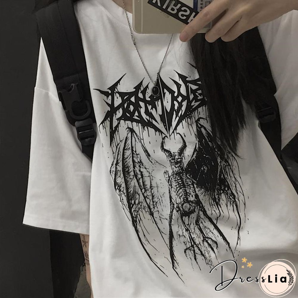 Gothic T Shirt Couple Clothes Skeleton Graphic Tshirt For Woman Crew Neck Tops Short Sleeve Tee Anime Harajuku Clothing