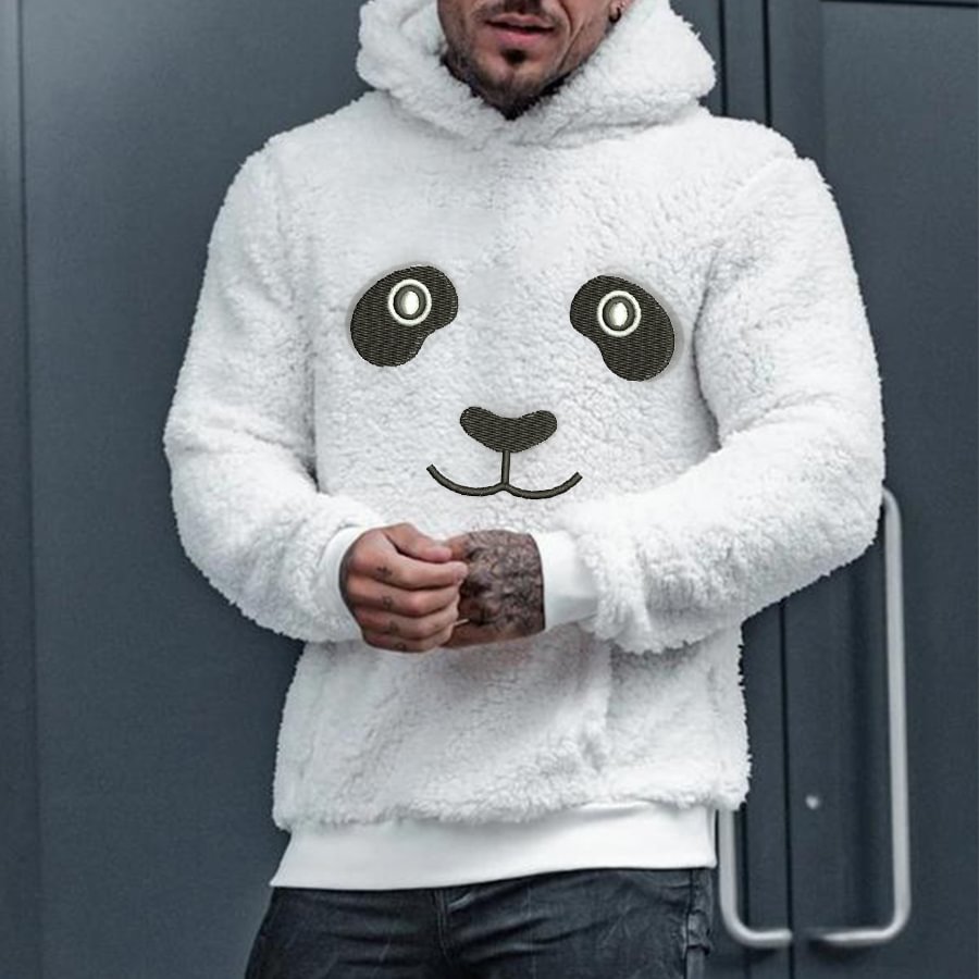 Mens Fashion Panda Embroidery Fleece Hoodie