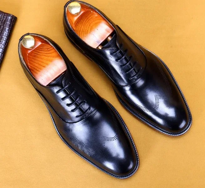 Men's Black Wingtip Oxford Leather Dress Shoes